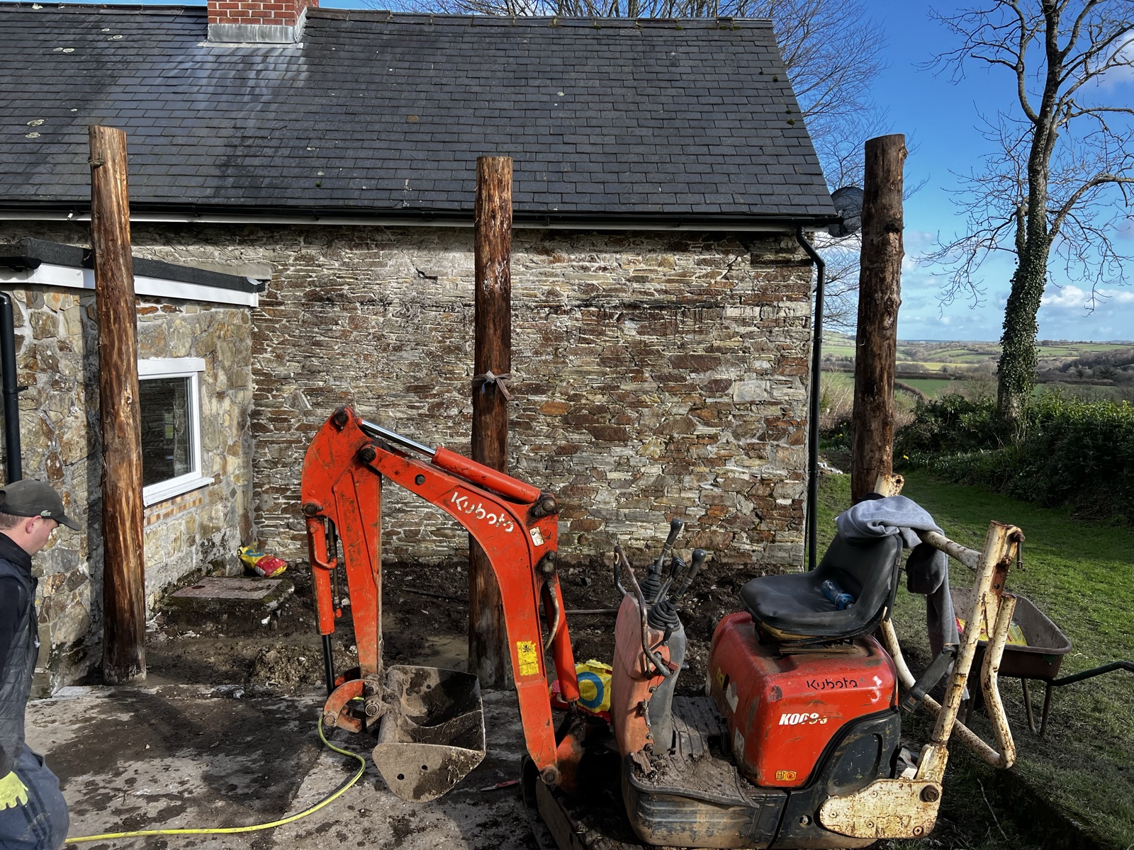 Groundwork and pergola posts during construction